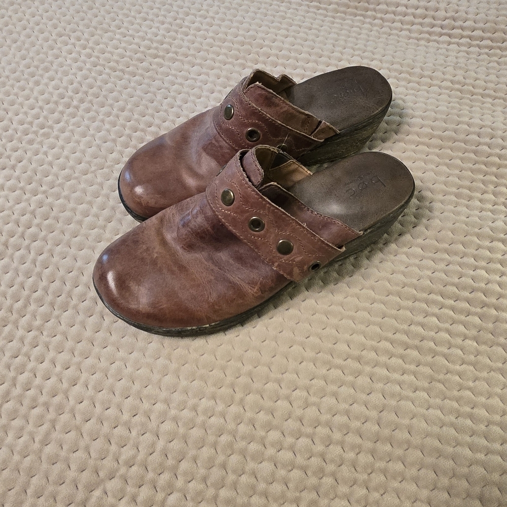 BOC Brown Leather Slip-On Clogs